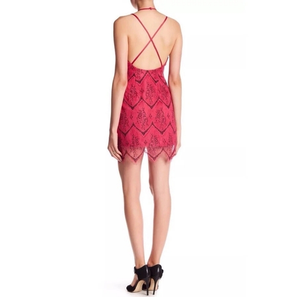 Free People Nothing Like This Hot Pink Lace Overlay Mini Dress Size 10 - Picture 8 of 14